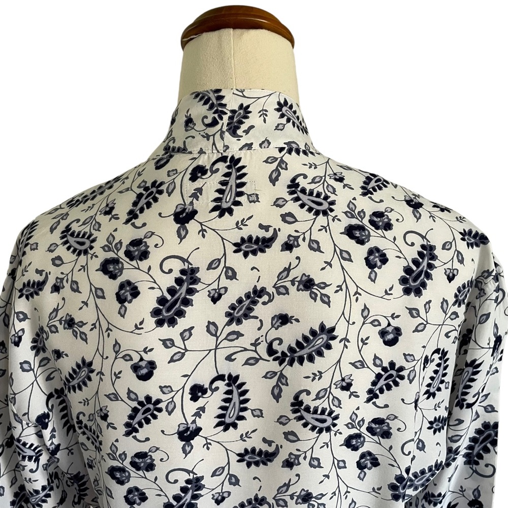 ESPRIT Sz S Blue paisley design on soft cotton button down shirt collarless - Picture 7 of 10